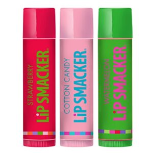 Lip Smackers Flavored Lip Balm Trio Original & Best, Strawberry Watermelon, Cotton Candy, Clear Matte, For Kids, Women, Men,3 Count (Pack of 1)