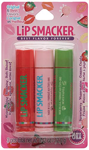 Lip Smackers Flavored Lip Balm Trio Original & Best, Strawberry Watermelon, Cotton Candy, Clear Matte, For Kids, Women, Men,3 Count (Pack of 1)