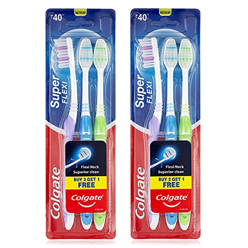 Colgate Super Flexi Toothbrush with Tongue Cleaner, Medium - Pack of 6