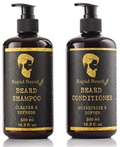 beard shampoo and beard conditioner wash & growth kit for men care – softener & moisturizer for hydrating, cleansing and refreshing beard and mustache facial hair gift set (500ml / 16.9 fl oz)