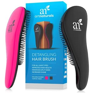 artnaturals detangling hair brush set – (2 piece gift set – pink & black) – detangler comb for women, men and kids – wet & dry – removes knots and tangles, best for thick and curly hair – pain free