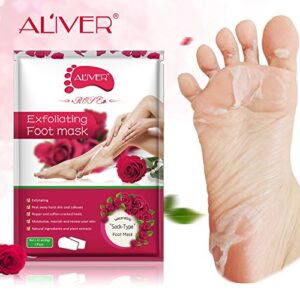3 pack foot peel mask, rose exfoliating foot masks for baby feet, foot peel remove dead skin and calluses,repair rough heels in 1-2 weeks,great valentines day gift for men and women(3pcs rose foot mask)