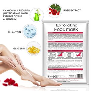3 Pack Foot Peel Mask, Rose Exfoliating Foot Masks for Baby Feet, Foot Peel Remove Dead Skin and Calluses,Repair Rough Heels in 1-2 Weeks,Great Valentines Day Gift for Men and Women(3pcs rose foot mask)