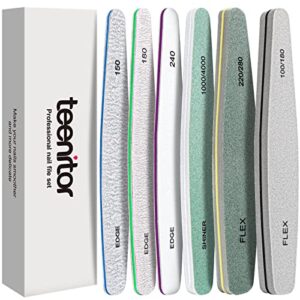 nail file buffer, teenitor gel nail file set professional nail buffer file block natural manicure file nail polisher washable double sided