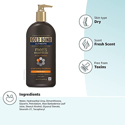 Gold Bond Men's Essentials Hydrating Lotion 14.5 oz., Everyday Moisture for Dry Skin