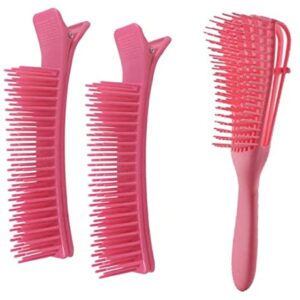 Mix Match Detangling Hair Brush Set Detangler Comb for Women, Men and Kids - Wet & Dry – Removes Knots and Tangles, Best for Thick and Curly Hair – Pain Free 3 Pcs No Slip Professional Hair Salon Styling Grip Comb Clips/Brush for Coloring and Braiding all