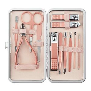 leiwo manicure set ,pedicure kit nail scissors stainless steel professional toenails cuticle cutter clipper fingernails grooming kit with pink leather travel case (12pcs pink)