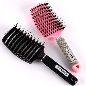 Detangling Brush&Boar Bristles Hair Brush Make Hair Shiny & Healthier,Curved and Vented Detangler Brush for Women Men Kids,Dry and Wet brush