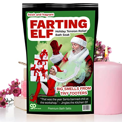 Farting Elf Bath Salts Soak - Holiday Stress Relief Gag Gift for Adults - Funny Christmas Gifts for Friends - Fresh and Fragrant White Elephant Stocking Stuffer, Pink Rose