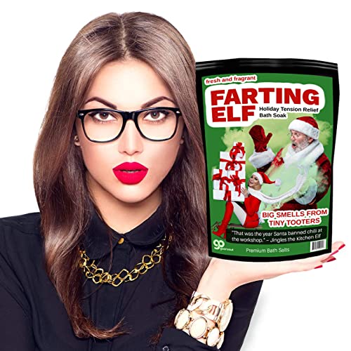 Farting Elf Bath Salts Soak - Holiday Stress Relief Gag Gift for Adults - Funny Christmas Gifts for Friends - Fresh and Fragrant White Elephant Stocking Stuffer, Pink Rose