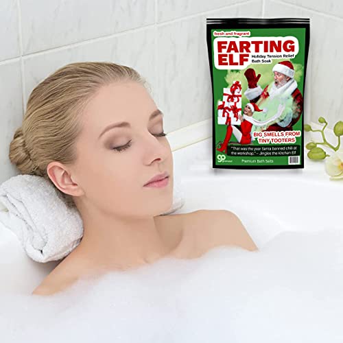 Farting Elf Bath Salts Soak - Holiday Stress Relief Gag Gift for Adults - Funny Christmas Gifts for Friends - Fresh and Fragrant White Elephant Stocking Stuffer, Pink Rose