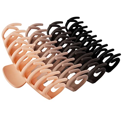 TOCESS Big Hair Claw Clips for Women Large Claw Clip for Thin Thick Curly Hair 90's Strong Hold 4.33 Inch Nonslip Neutral Matte Hair Clips (4 Pcs)