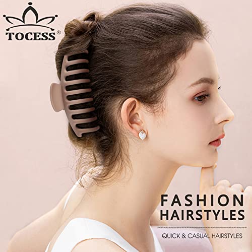 TOCESS Big Hair Claw Clips for Women Large Claw Clip for Thin Thick Curly Hair 90's Strong Hold 4.33 Inch Nonslip Neutral Matte Hair Clips (4 Pcs)