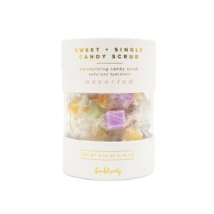 bonblissity sweet+single candy sugar scrub, assorted, 30 pcs – exfoliating, skin, hands, feet, natural butters & oils, sugary, salty, individually wrapped, exfoliate & moisturize, on the go, travel