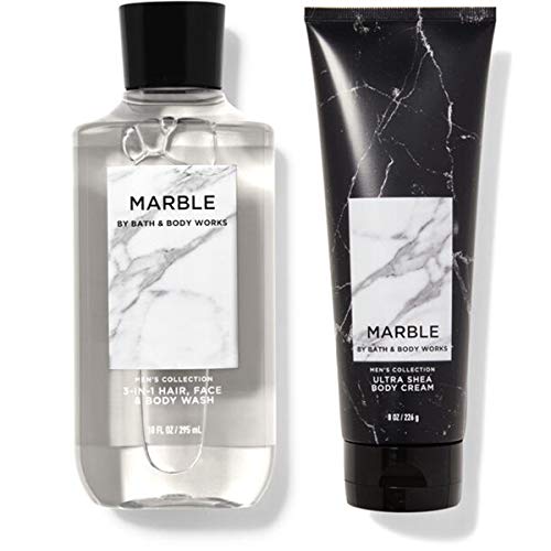 Bath and Body Works Men's Collection New Fall Scent - MARBLE - Full Size Body Care - 2 Piece Set - 10 fl oz 3-in-1 Hair, Face, & Body Wash and 8 oz Ultra Shea Body Cream