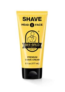 bee bald shave premium shave cream goes on light & slick for a shave that’s incredibly smooth & quick for both face and head, 6 fl. oz.