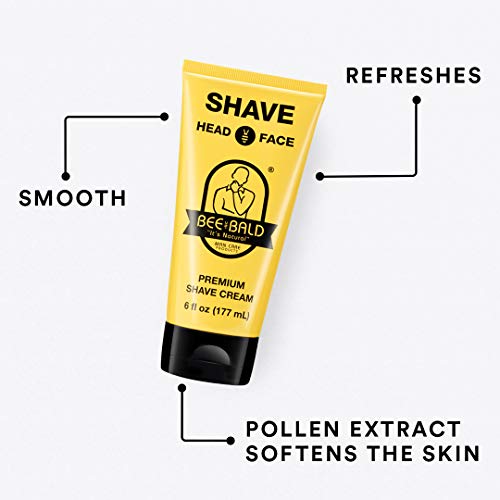 BEE BALD SHAVE Premium Shave Cream Goes On Light & Slick For A Shave That's Incredibly Smooth & Quick For Both Face And Head, 6 Fl. Oz.