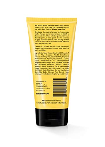 BEE BALD SHAVE Premium Shave Cream Goes On Light & Slick For A Shave That's Incredibly Smooth & Quick For Both Face And Head, 6 Fl. Oz.