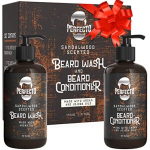 beard wash and conditioner for men – beard conditioner for men and anti beard dandruff beard moisturizer to soothe irritated skin – beard care softener for growth – strengthening beard wash for men (sandalwood combo 17 oz)