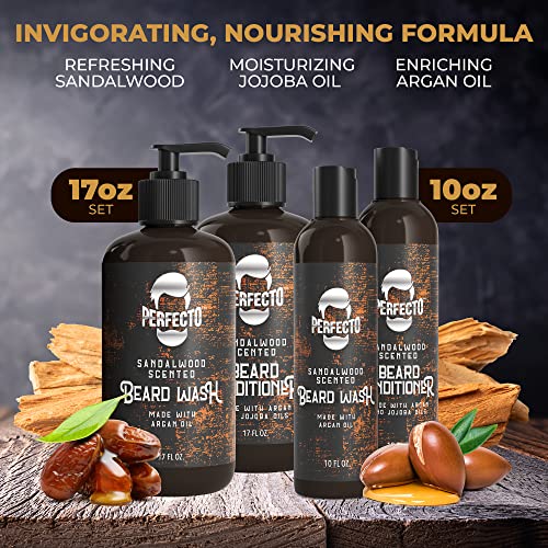 Beard Wash and Conditioner for Men - Beard Conditioner for Men and Anti Beard Dandruff Beard Moisturizer to Soothe Irritated Skin - Beard Care Softener for Growth - Strengthening Beard Wash for Men (Sandalwood Combo 17 Oz)