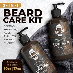 Beard Wash and Conditioner for Men - Beard Conditioner for Men and Anti Beard Dandruff Beard Moisturizer to Soothe Irritated Skin - Beard Care Softener for Growth - Strengthening Beard Wash for Men (Sandalwood Combo 17 Oz)