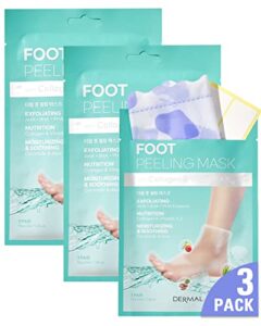 dermal korea foot peeling mask 3 pack for dry foot and cracked heel & callus with aloe vera and collagen – exfoliating peel mask with aha, bha, & pha and for moisturizing, soothing & refreshing feet