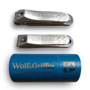 wolf & griffin ultimate precision 2-piece nail clipper set | stainless steel | professional nail clipping kit for fingernails & toenails | for men & women