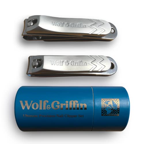 Wolf & Griffin Ultimate Precision 2-Piece Nail Clipper Set | Stainless Steel | Professional Nail Clipping Kit for Fingernails & Toenails | for Men & Women