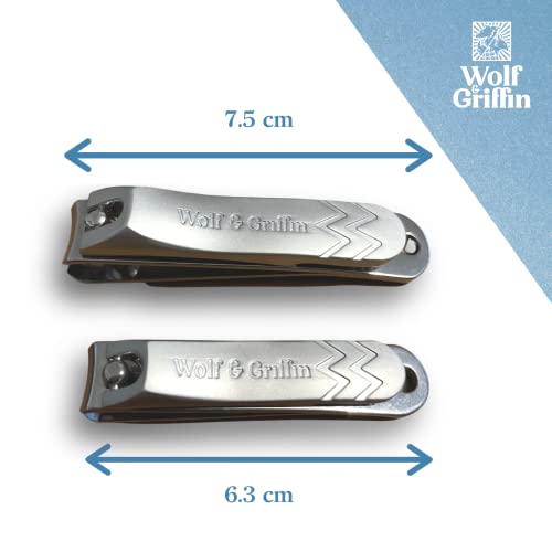 Wolf & Griffin Ultimate Precision 2-Piece Nail Clipper Set | Stainless Steel | Professional Nail Clipping Kit for Fingernails & Toenails | for Men & Women