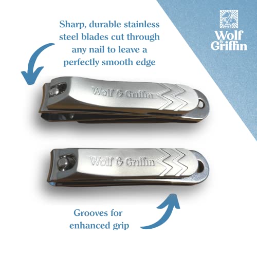 Wolf & Griffin Ultimate Precision 2-Piece Nail Clipper Set | Stainless Steel | Professional Nail Clipping Kit for Fingernails & Toenails | for Men & Women