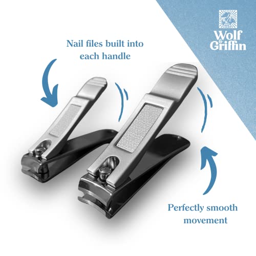 Wolf & Griffin Ultimate Precision 2-Piece Nail Clipper Set | Stainless Steel | Professional Nail Clipping Kit for Fingernails & Toenails | for Men & Women