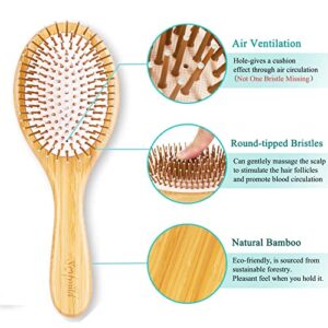 Sofmild Bamboo Wooden Paddle Hair Brush Comb Set, Hairbrushes for Women Men Kid Detangling Hair Massaging Scalp with Round Tip Bristles for All Hairstyles (Blue Wooden)