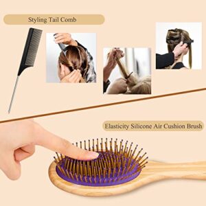 Sofmild Bamboo Wooden Paddle Hair Brush Comb Set, Hairbrushes for Women Men Kid Detangling Hair Massaging Scalp with Round Tip Bristles for All Hairstyles (Blue Wooden)