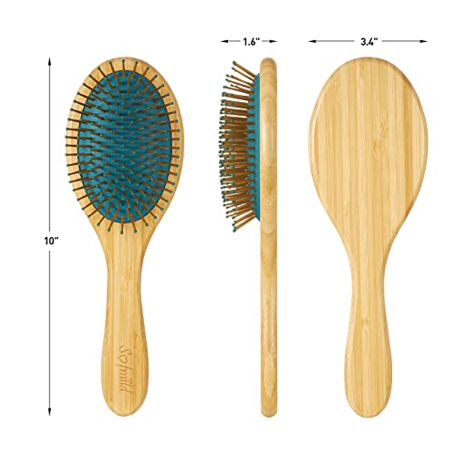 Sofmild Bamboo Wooden Paddle Hair Brush Comb Set, Hairbrushes for Women Men Kid Detangling Hair Massaging Scalp with Round Tip Bristles for All Hairstyles (Blue Wooden)