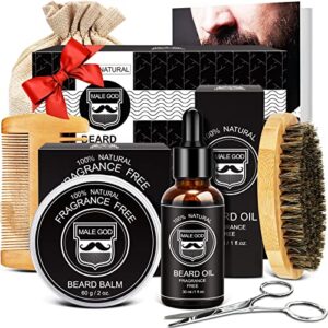 Beard Kit for men - Beard Care Kit for Men's Gifts with Beard Oil, Beard Balm, Beard Brush, Comb, Scissors, Ebook, Anniversary & Birthday Gifts for Men - Valentine's Day Gifts for Him Dad Husband Fiance Boyfriend