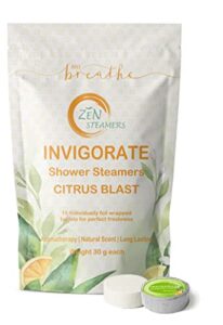 zen steamers – invigorate citrus shower steamers – aromatherapy (pack of 15) extra large shower bombs with essential oils