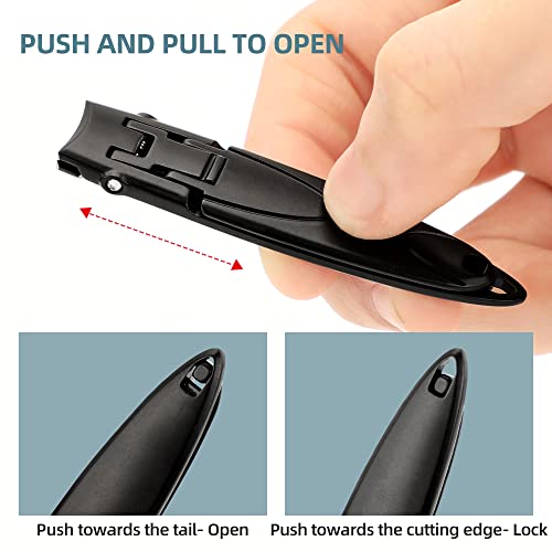 Ultra Wide Jaw Opening Ultra-Thin Portable Nail Clippers & Nano Nail File Toenail Clippers for Thick Nails Cutter for Ingrown Manicure, Pedicure, Men & Women (Thin-Black)