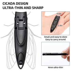 Ultra Wide Jaw Opening Ultra-Thin Portable Nail Clippers & Nano Nail File Toenail Clippers for Thick Nails Cutter for Ingrown Manicure, Pedicure, Men & Women (Thin-Black)