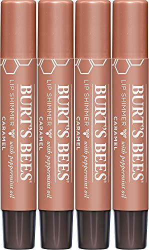 Burt's Bees Lip Balm Easter Basket Stuffers, Moisturizing Lip Shimmer Spring Gift for Women, for All Day Hydration, with Vitamin E & Coconut Oil, 100% Natural, Caramel, 0.09 Ounce (4 Pack)