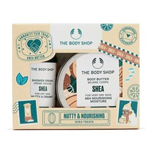 the body shop nutty & nourishing shea treats gift set – hydrating & moisturizing vegan skincare treats for very dry skin – 2 items