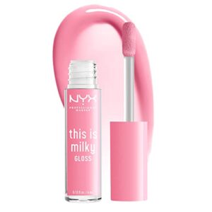 nyx professional makeup this is milky gloss, vegan lip gloss, 12 hour hydration – milk it pink (sheer baby pink)