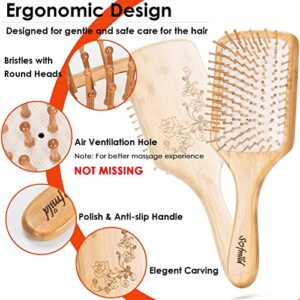 Hair Brush-Natural Wooden Bamboo Brush and Detangle Tail Comb Instead of Brush Cleaner Tool, Eco Friendly Paddle Hairbrush for Women Men and Kids Make Thin Long Curly Hair Health and Massage Scalp