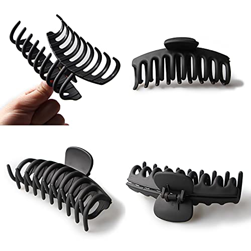 2PCS Black Hair Claw Clips, 4.3 inch Large Matte Black Hair Claws, Fashion Hair Barrettes for Women, Strong Hold Hair Accessories for Girls Thick Long Heavy Hair