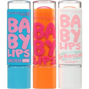 Maybelline New York Baby Lips Moisturizing Lip Balm 3-pack, Lip Care Essentials, 3 Shades,MULTI-SHADE,0.15 Ounce (Pack of 3)