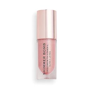revolution shimmer bomb lip gloss, lip tint infused with vitamin e, shimmery finish, comes in 6 colors, glimmer
