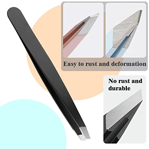 FIVETAS Stainless Steel Tweezers for Eyebrows-Slant Tweezer with Case for Women&Man,Great Precision on Brow,Facial Hair and Ingrown Hair Removal(Black)