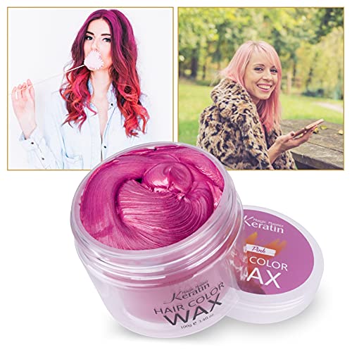 Temporary Hair Color Wax Pink, Magic Master Keratin Hair Dye Paint Wax, 3.4 Fl Oz Natural Washable Temporary Hair Clay Color for Kids Girls Women & Men Dark Hair, Party, Cosplay, Festival & Halloween