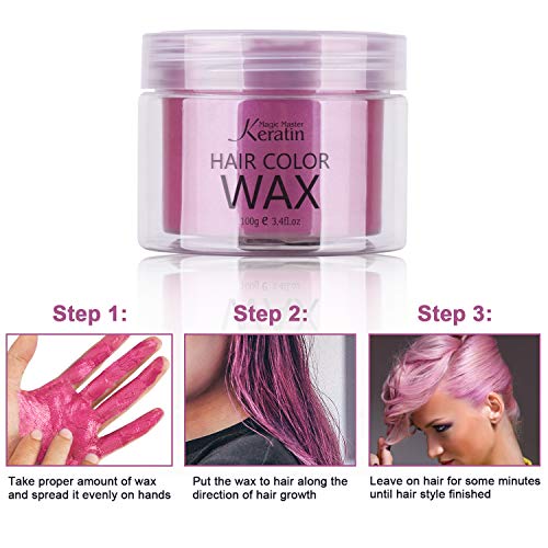 Temporary Hair Color Wax Pink, Magic Master Keratin Hair Dye Paint Wax, 3.4 Fl Oz Natural Washable Temporary Hair Clay Color for Kids Girls Women & Men Dark Hair, Party, Cosplay, Festival & Halloween