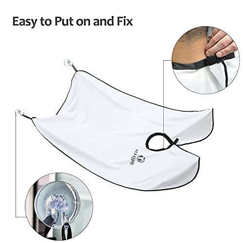 Beard Bib, Men's Beard Hair Catcher for Shaving Trimming, Non-Stick Beard Trimming Catcher Bib, Beard Bib Apron for Men with Strong Suction Cups, Grooming Gifts for Husband Dad, White