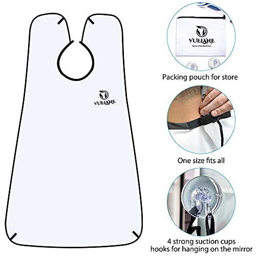 Beard Bib, Men's Beard Hair Catcher for Shaving Trimming, Non-Stick Beard Trimming Catcher Bib, Beard Bib Apron for Men with Strong Suction Cups, Grooming Gifts for Husband Dad, White